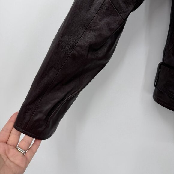 Quince Women's Port Leather Motorcycle Jacket sz M Medium Sheep Leather Belted - Picture 4 of 11